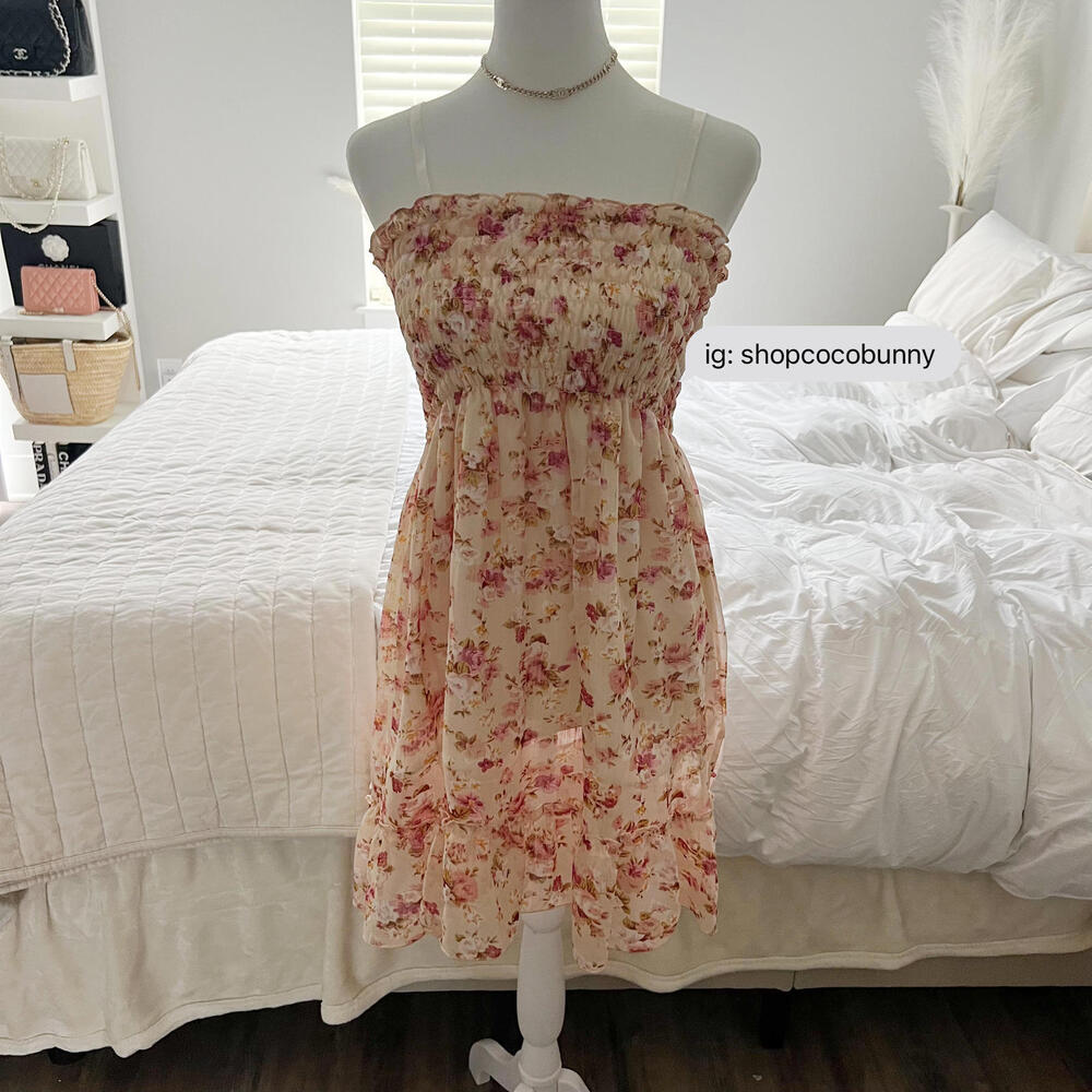 japanese brand floral smocked sun dress